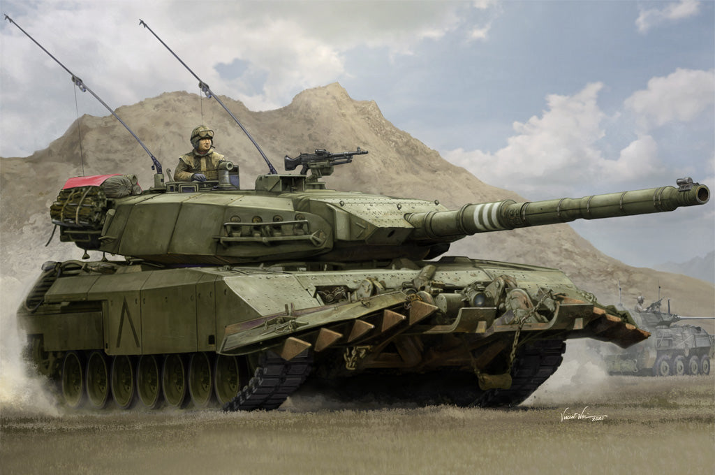 Portada de la caja de la maqueta del tanque canadiense Leopard C2 MEXAS con sistema antiminas TWMP en escala 1:35 de Hobby Boss referencia 84557