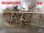 Portada de la caja del set de figuras con diorama de soldados alemanes al ataque durante la Primera Guerra Mundial en escala 1:35 de ICM referencia 35723