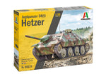 Portada de la caja de la maqueta de cazacarros alemán Jagdpanzer 38(t Hetzer en escala 1:35 de Italeri referencia 96531