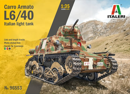 Portada de la caja de la maqueta del carro ligero italiano L6/40 en escala 1:35 de Italeri referencia 6553