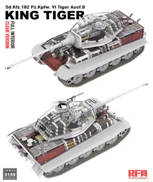 Perfiles de la maqueta del carro pesado alemán King Tiger Ausf B en escala 1:35 con piezas transparentes e interiores de RFM referencia 5159