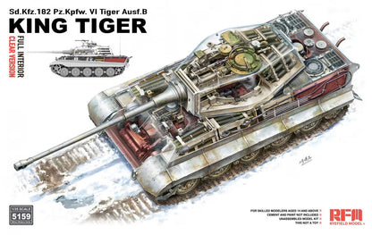 Foto de la portada de la maqueta del carro pesado alemán King Tiger Ausf B en escala 1:35 con piezas transparentes e interiores de RFM referencia 5159