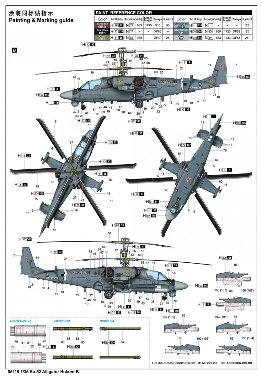 Decoración 2 de la maqueta del helicóptero ruso Ka-52 Alligator en escala 1:35 de Trumpeter referencia 05119