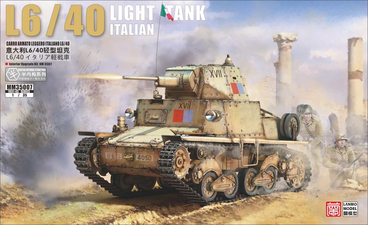 Portada de la caja de la maqueta del carro ligero italiano L6/40 en escala 1:35 de Lanmo Model referencia MM 35009