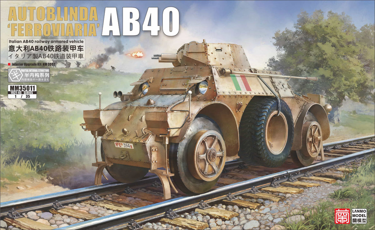 Portada de la caja de la maqueta del Autoblinda italiano AB40 ferroviario en escala 1:35 de Lanmo Model referencia MM 35011
