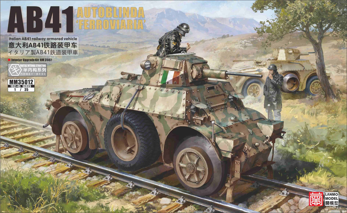 Portada de la caja de la maqueta del Autoblinda italiano AB41 ferroviario en escala 1:35 de Lanmo Model referencia MM 35012