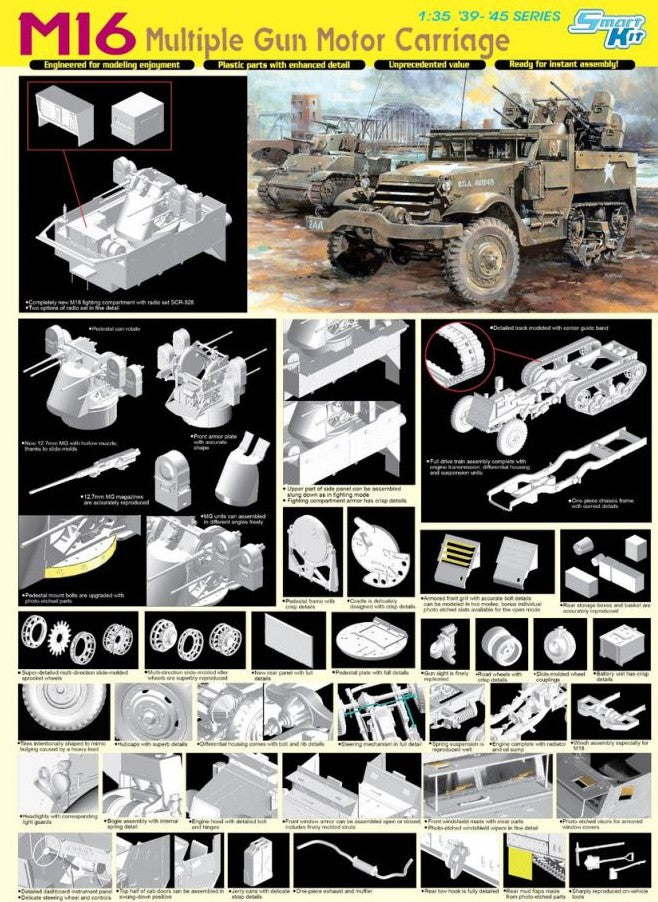 Detalles de la maqueta del vehículo norteamericano M16 en escala 1:35 de Dragon referencia 6381