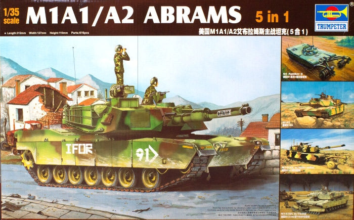 Portada de la caja de la maqueta del carro de combate M1 Abrams en escala 1:35 de Trumpeter referencia 01535