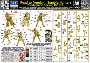 Contraportada de la caja de figuras de cazadores zombies del set nº3 de la serie Zombieland en escala 1:35 de Master Box referencia 35243