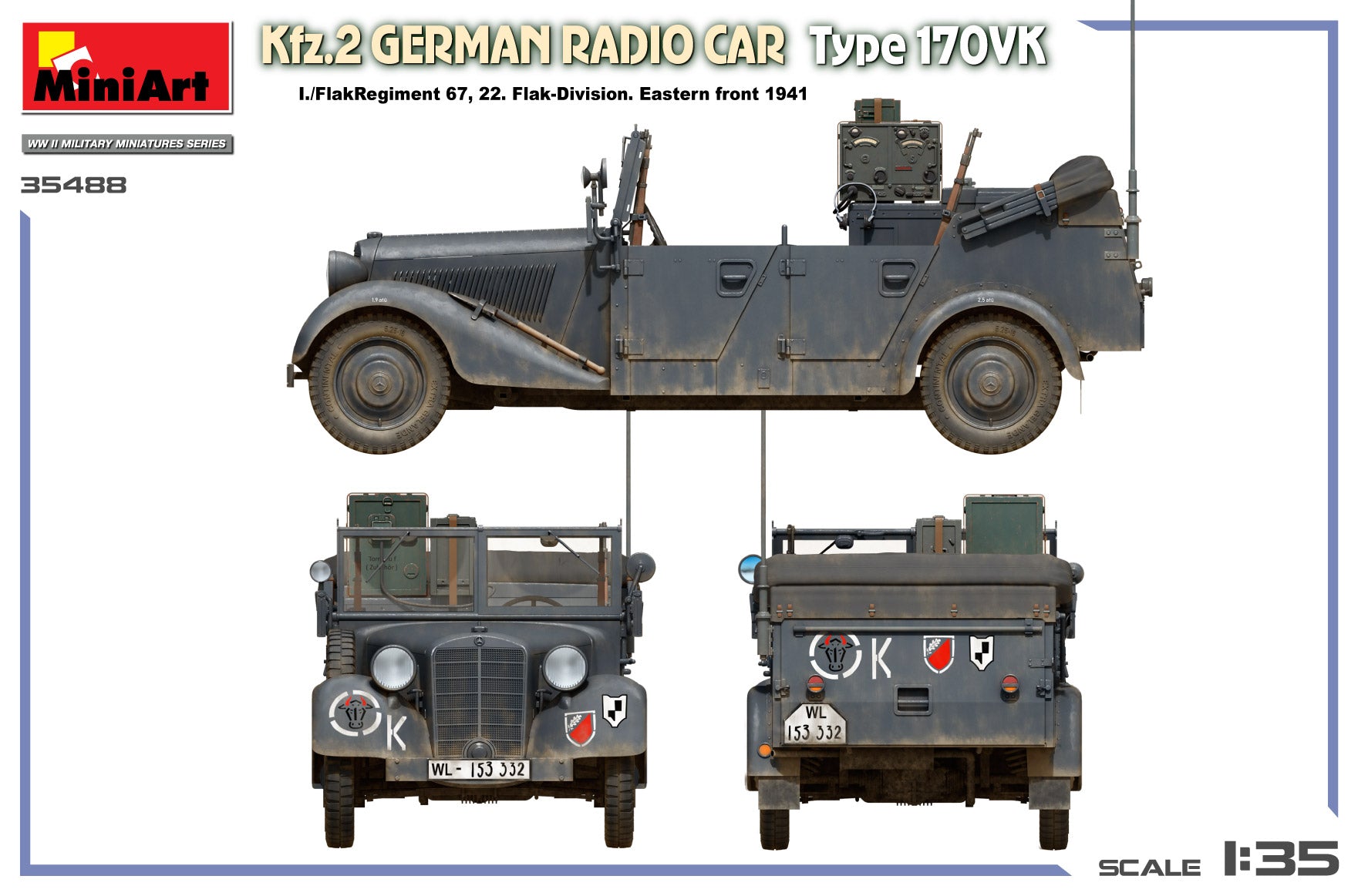 Decoración 3 de la maqueta del coche de comunicaciones alemán Kfz.2 Mercedes 170VK en escala 1:35 de MIniart referencia 35488