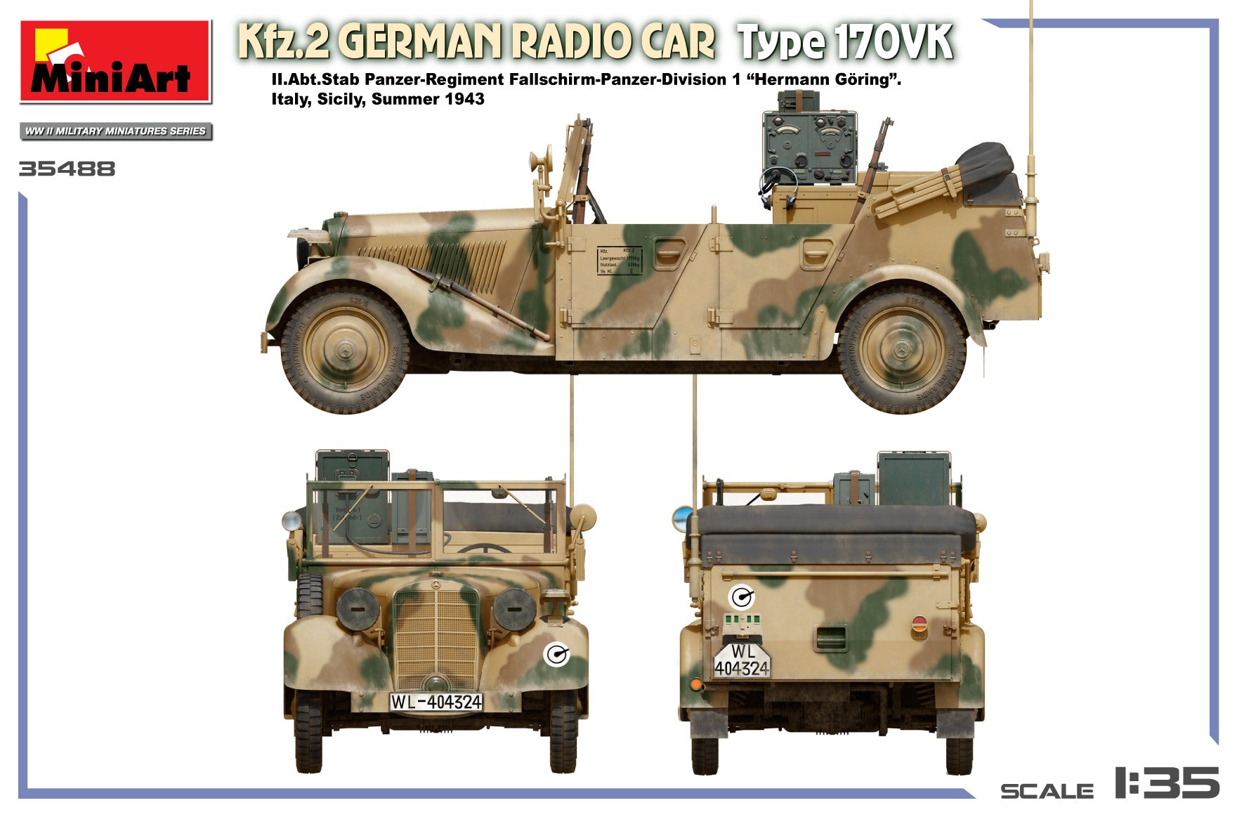 Decoración 4 de la maqueta del coche de comunicaciones alemán Kfz.2 Mercedes 170VK en escala 1:35 de MIniart referencia 35488