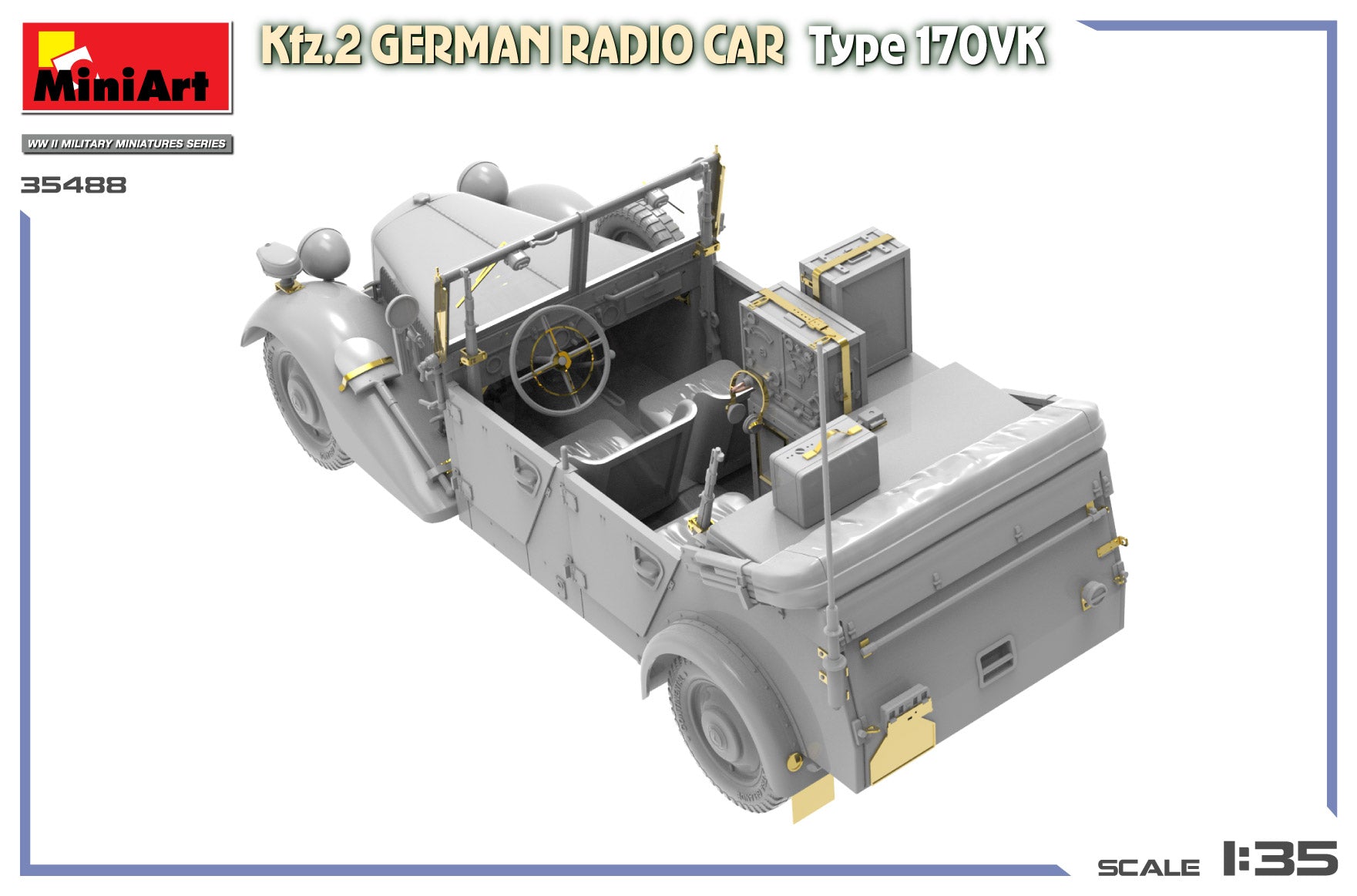 Vista trasera de la maqueta del coche de comunicaciones alemán Kfz.2 Mercedes 170VK en escala 1:35 de MIniart referencia 35488