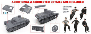 Detalle del contenido de la maqueta del carro de combate alemán Panzer III B con tripulación en escala 1:35 de Miniart referencia 35221