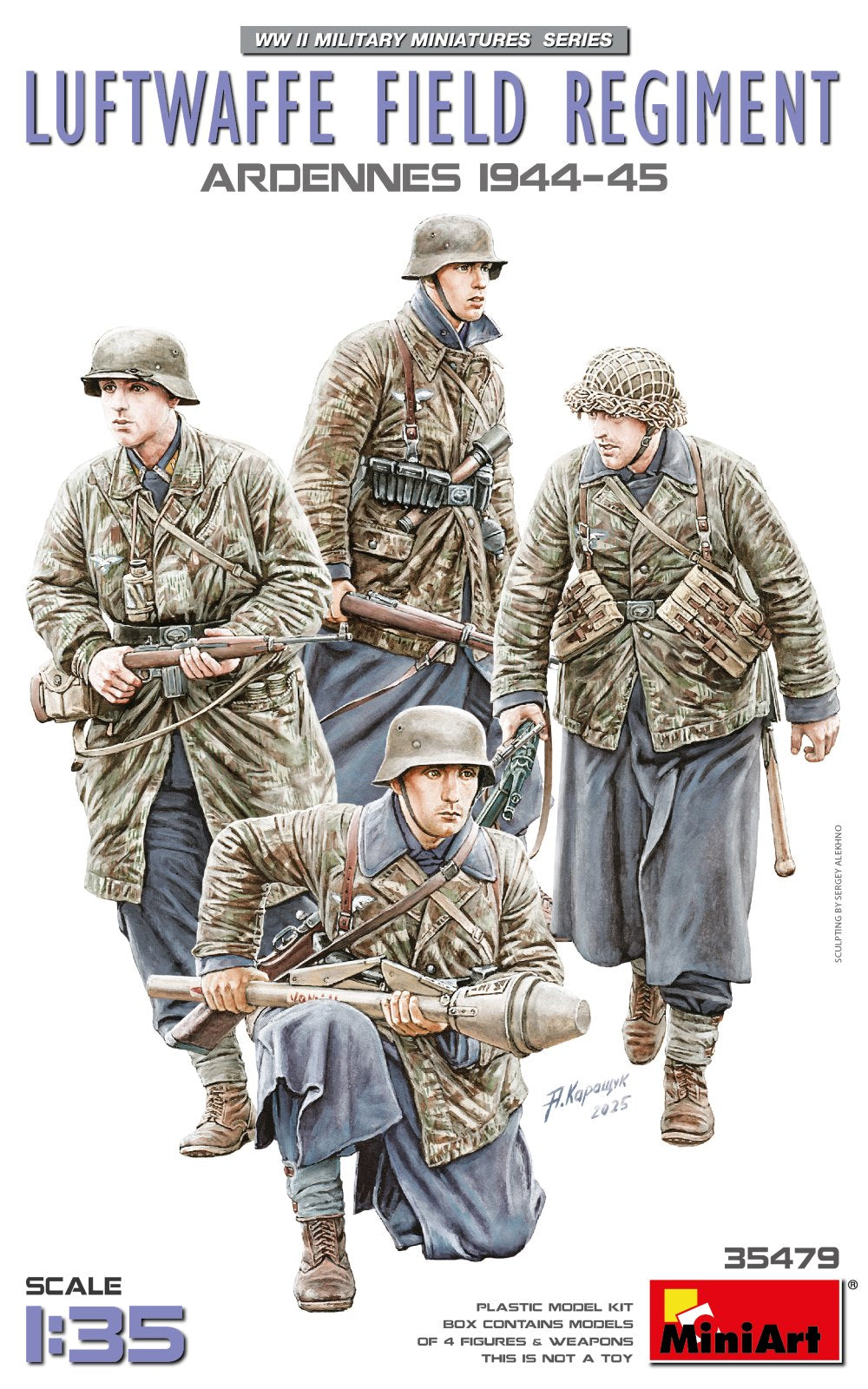 Portada del set de figuras de soldados alemanes de la Luftwaffe en la Batalla de las Ardenas en escala 1:35 de Miniart referencia 35479