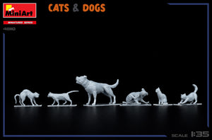 Foto delantera de las figuras de perros y gatos en escala 1:35 de Miniart referencia 38110