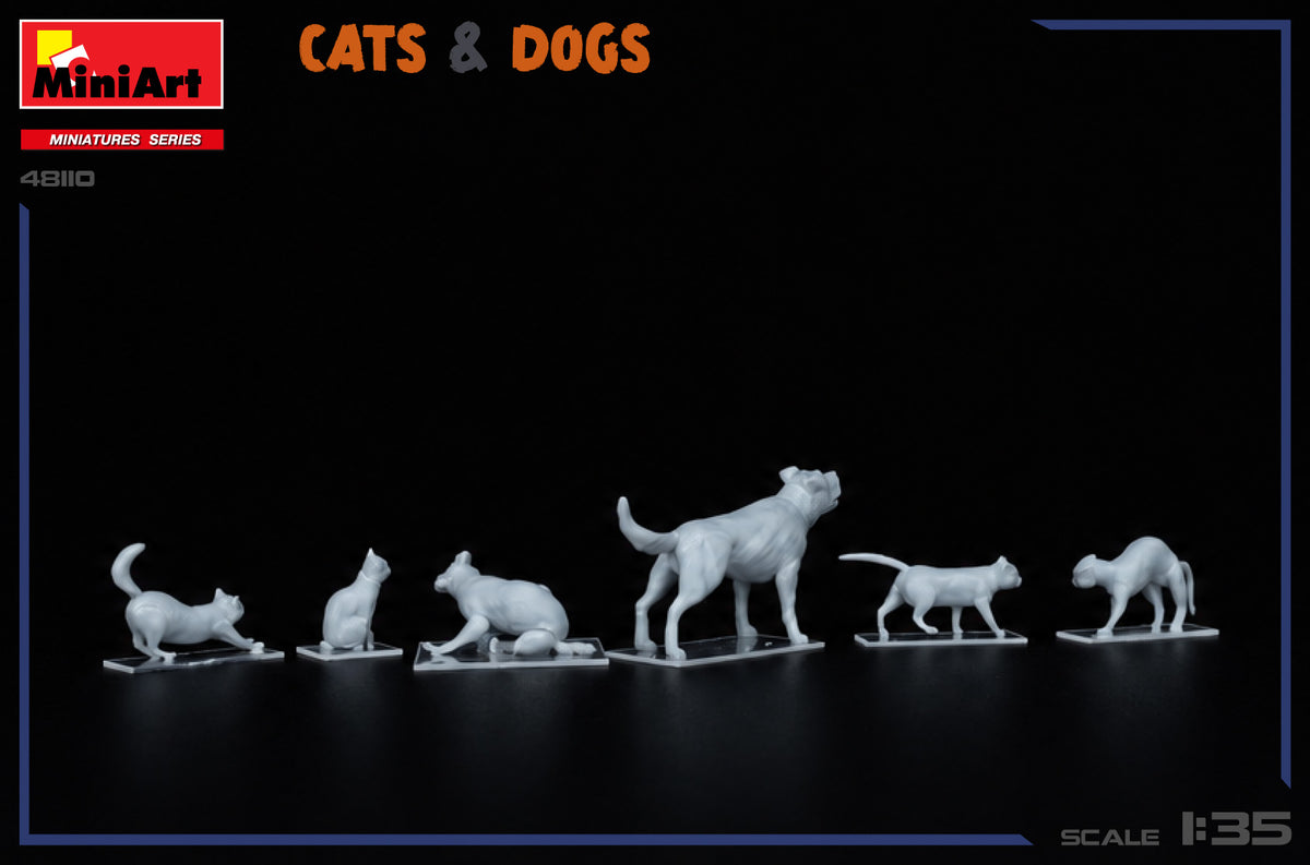 Foto trasera de las figuras de perros y gatos en escala 1:35 de Miniart referencia 38110