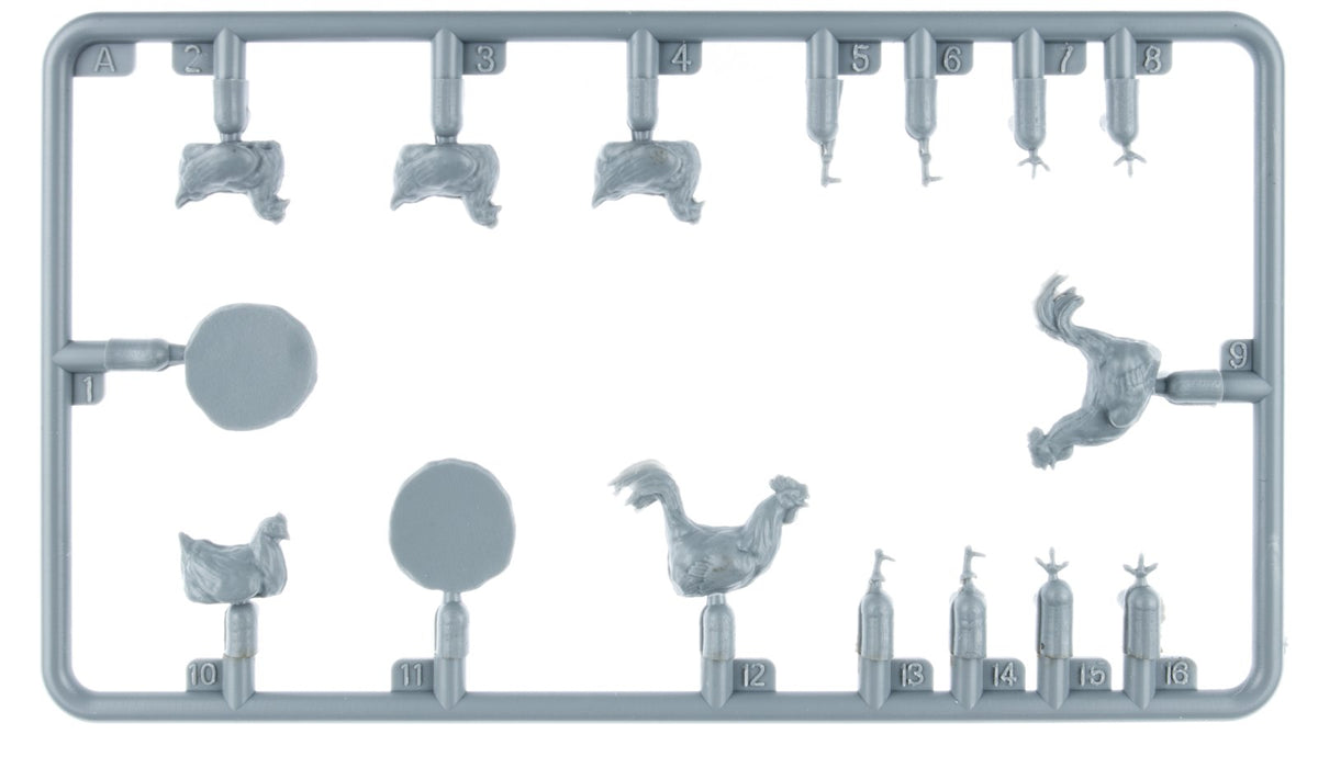 Piezas 1 del set de figuras de pollos, gallinas y gallos de corral en escala 1:35 de Miniart referencia 38112