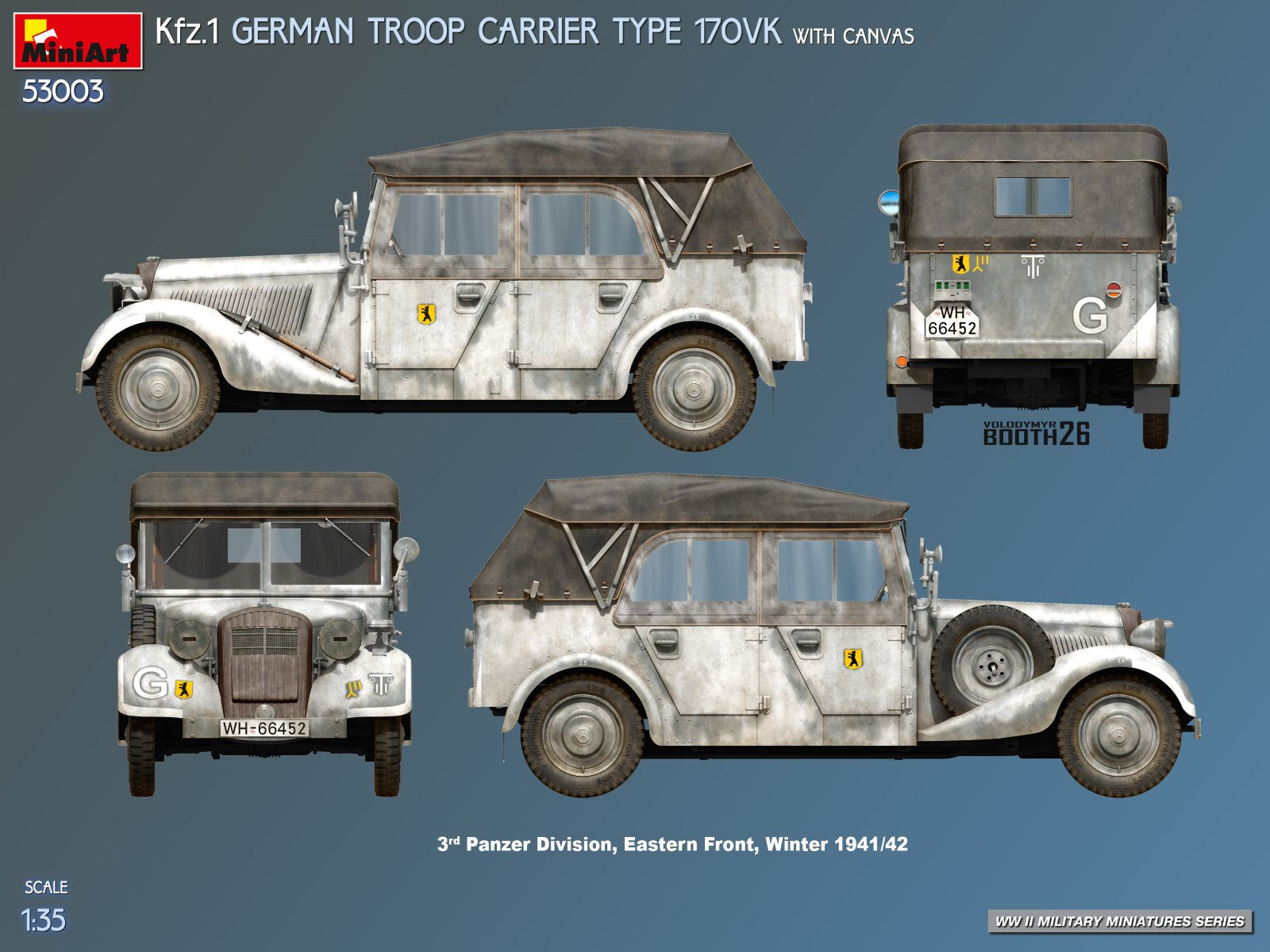 Decoración 1 de la maqueta del coche de mando alemán Kfz.1 en escala 1:35 de Miniart referencia 53003