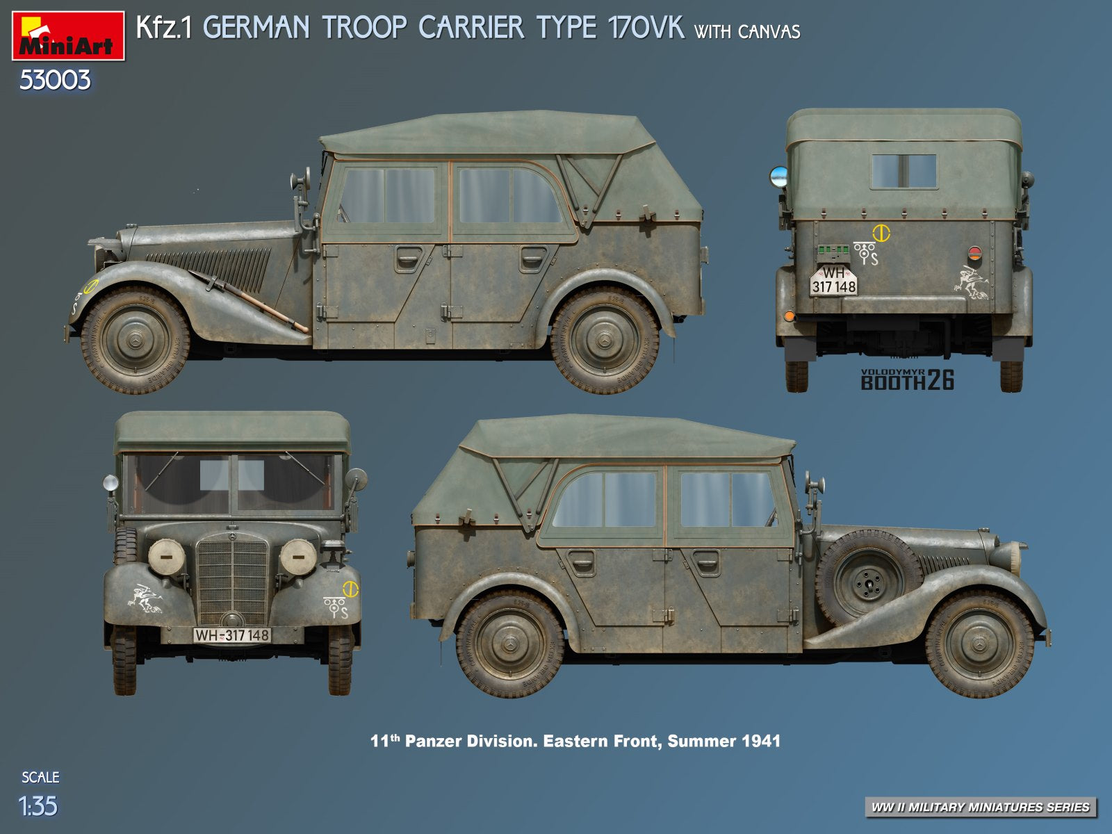Decoración 4 de la maqueta del coche de mando alemán Kfz.1 en escala 1:35 de Miniart referencia 53003