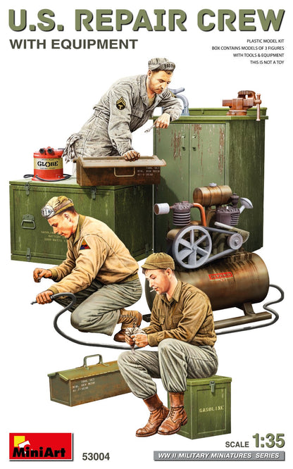 Portada del set de figuras de tripulación de carros en labores de taller con set de herramientas en escala 1:35 de Miniart referencia 53004