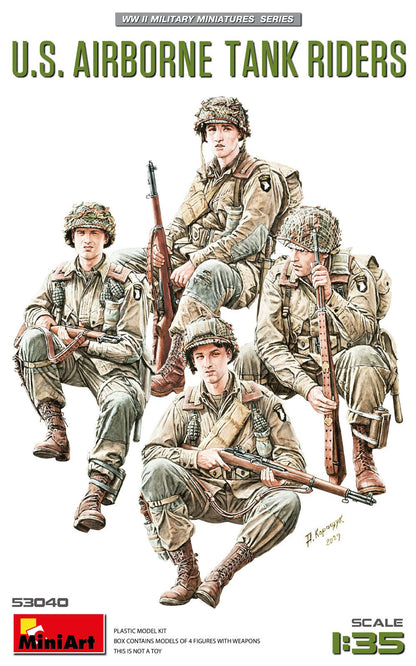 Portada de la caja de la maqueta de las figuras de paracaidistas norteamericanos subidos en un tanque en escala 1:35 de Miniart referencia 53040