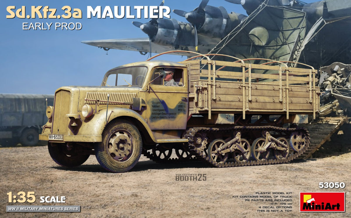 Portada de la caja de la maqueta del camión alemán Opel Multier de producción inicial en escala 1:35 de Miniart referencia 53050