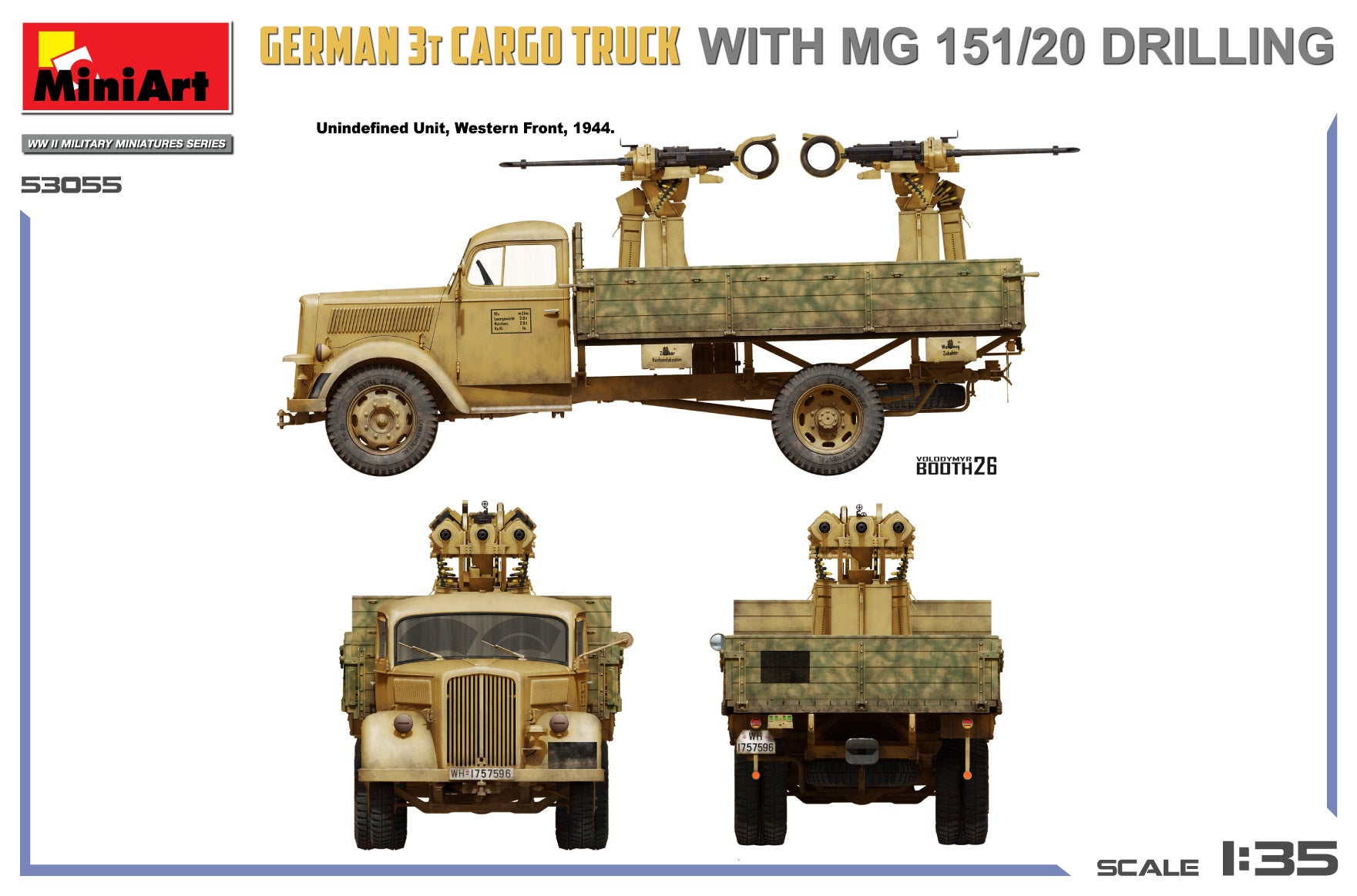 Decoración 2 de la maqueta del camión alemán de 3 toneladas Opel Blitz con MG151 en escala 1:35 de Miniart referencia 53055
