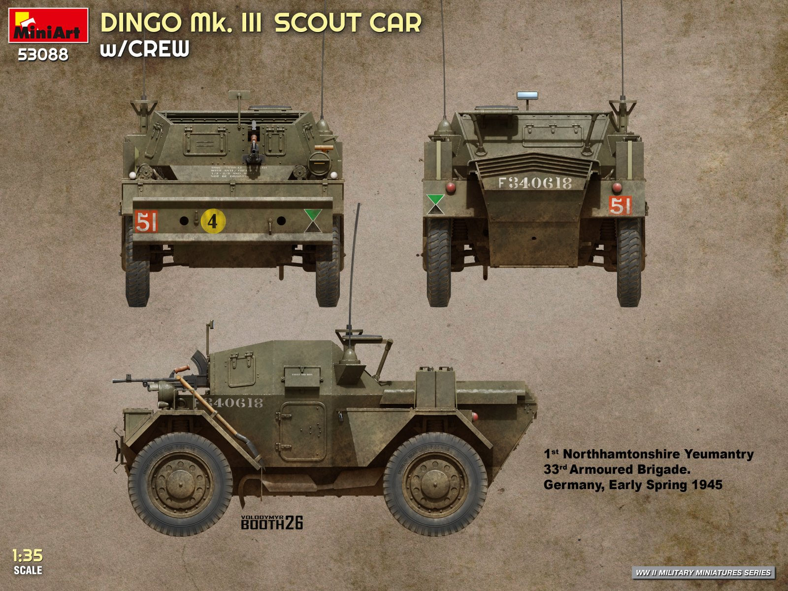 Decoración 1  de la maqueta del vehículo británico de exploración Dingo MkIII en escala 1:35 de Miniart referencia 53088