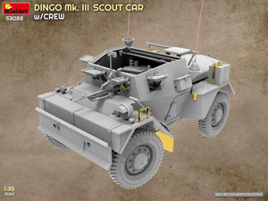 Foto frontal de la maqueta del vehículo británico de exploración Dingo MkIII en escala 1:35 de Miniart referencia 53088