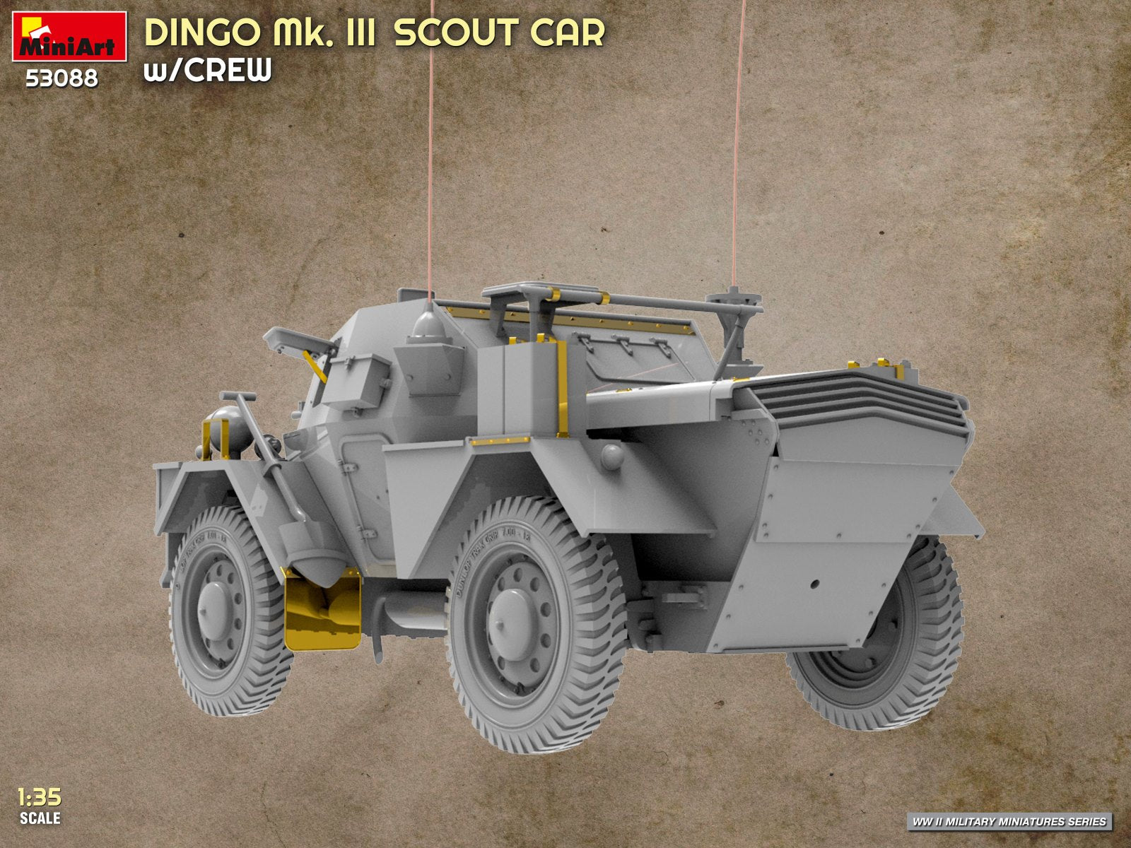 Foto trasera de la maqueta del vehículo británico de exploración Dingo MkIII en escala 1:35 de Miniart referencia 53088