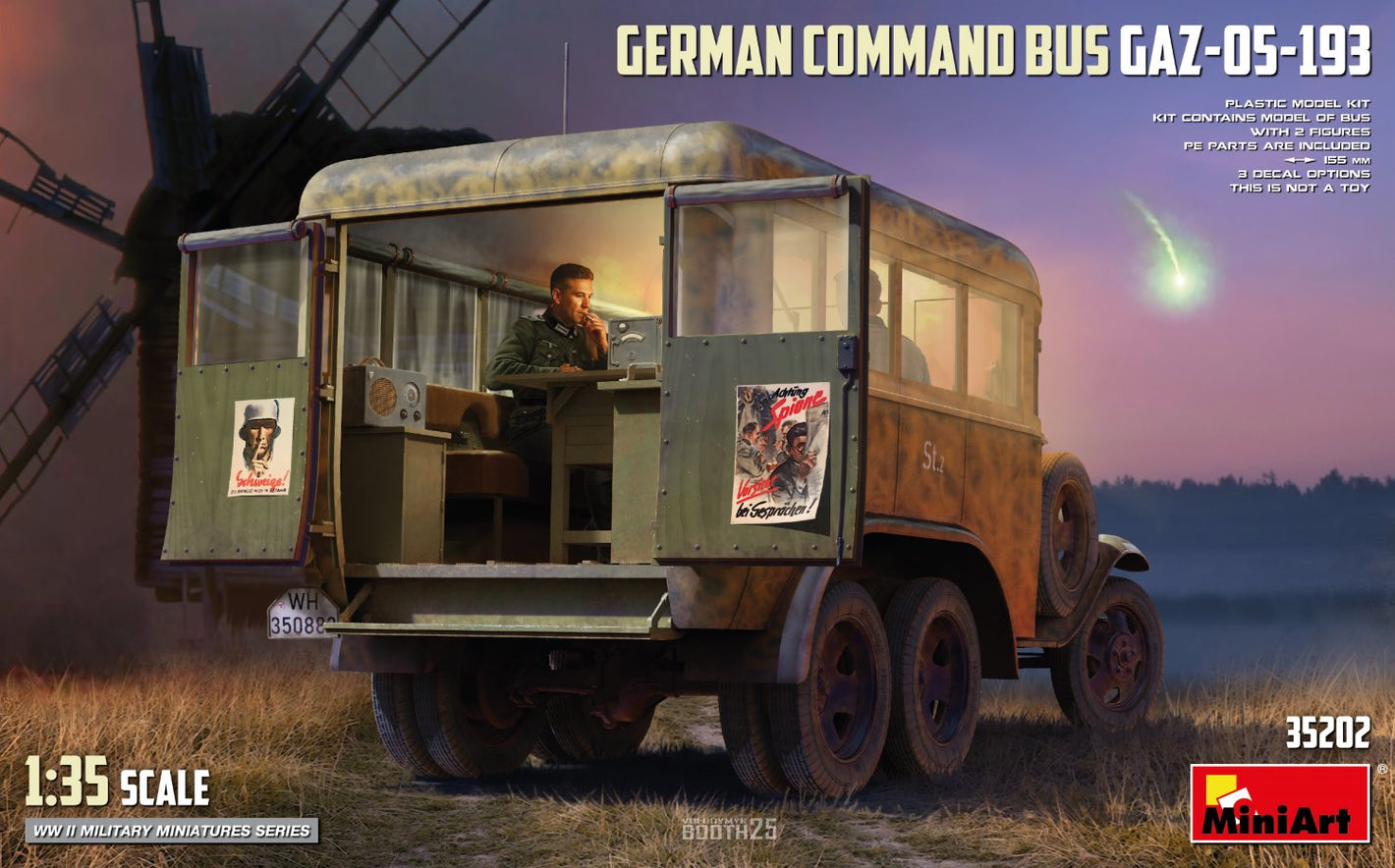 Portada de la caja de la maqueta del autobús de mando alemán Gaz-05-193 en escala 1:35 de Miniart referencia 35202