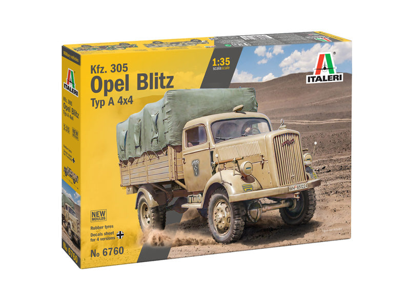 Portada de la caja de la maqueta del camión alemán Opel Blitz a escala 1:35 de Italeri referencia 6760