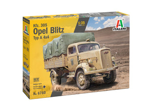 Portada de la caja de la maqueta del camión alemán Opel Blitz a escala 1:35 de Italeri referencia 6760