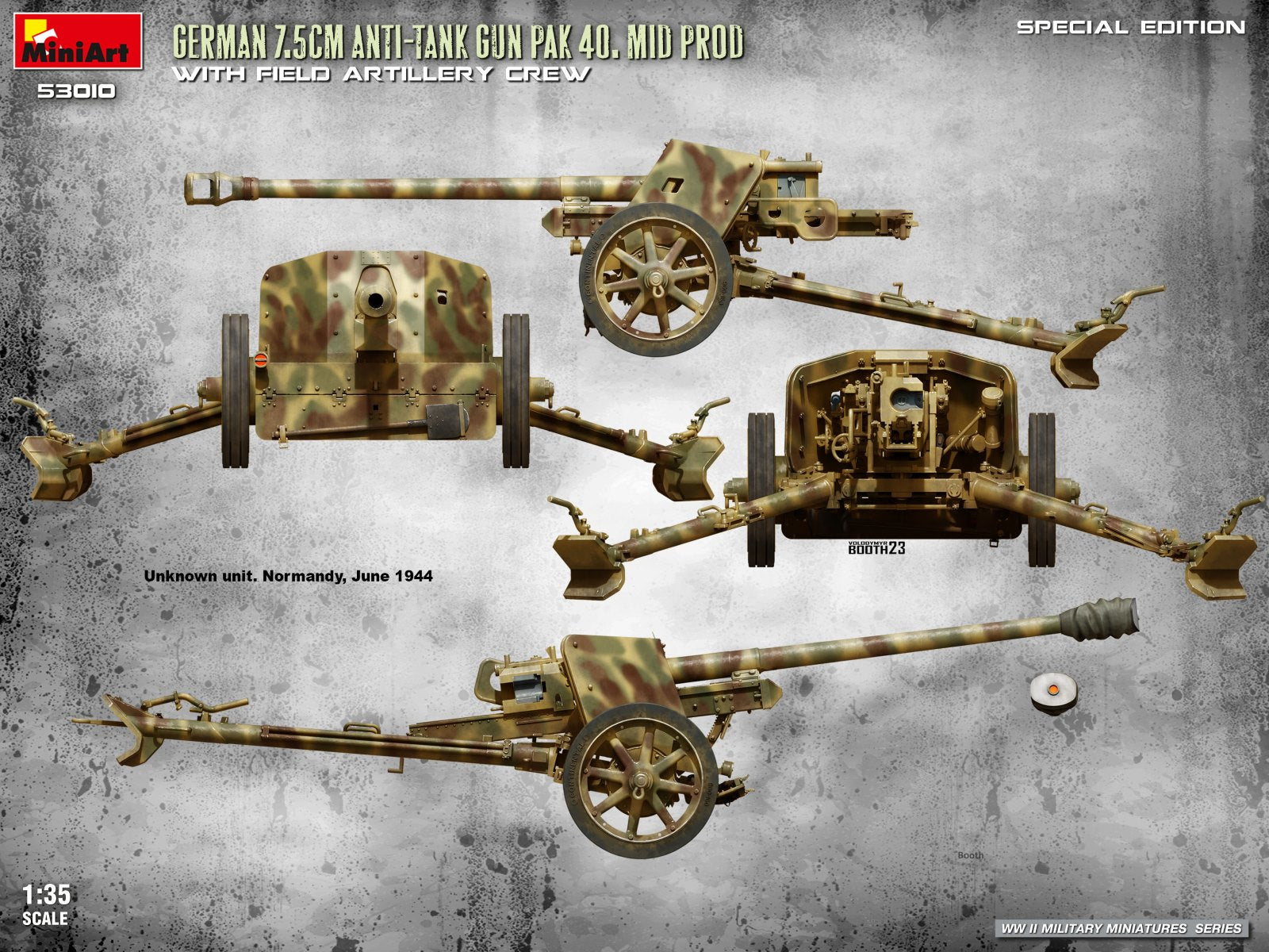 Decoración 1 de la maqueta del cañón alemán contracarros PaK40 en escala 1:35 de Miniart referencia 53010