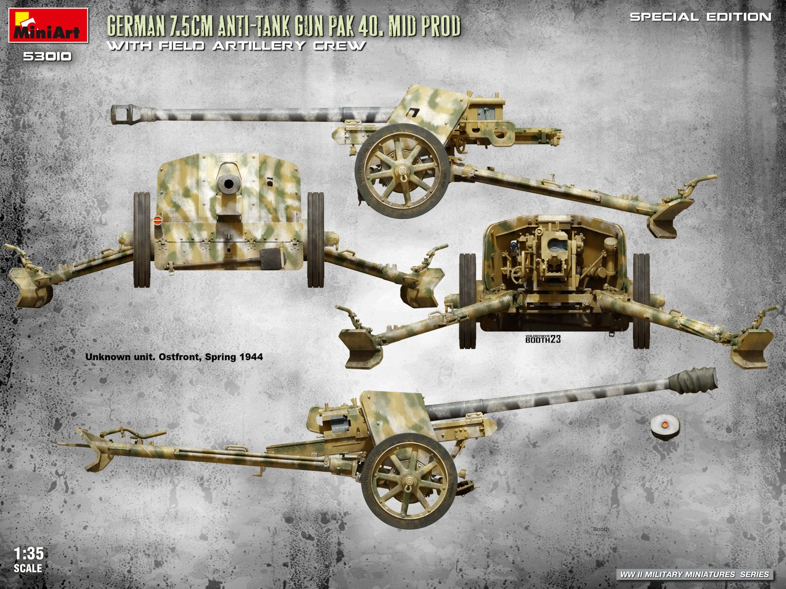 Decoración 2 de la maqueta del cañón alemán contracarros PaK40 en escala 1:35 de Miniart referencia 53010