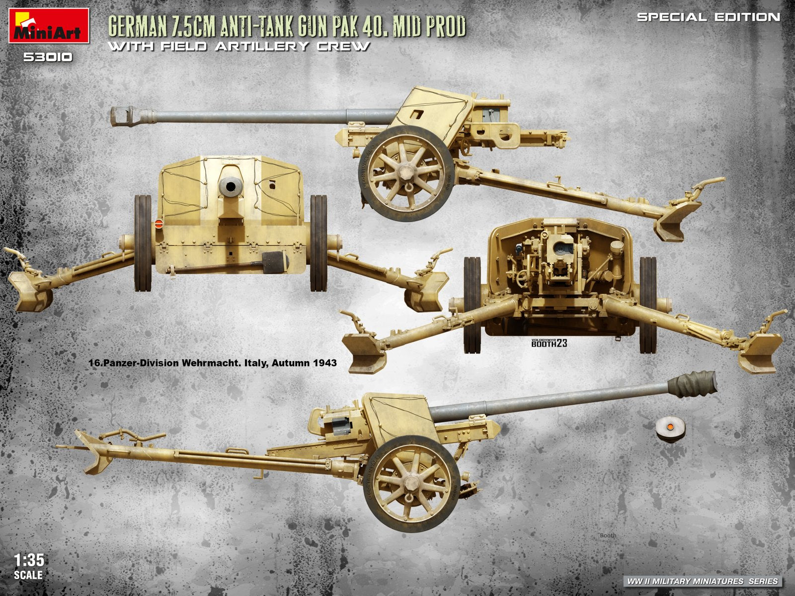 Decoración 3 de la maqueta del cañón alemán contracarros PaK40 en escala 1:35 de Miniart referencia 53010