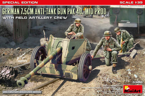 Portada de la caja de la maqueta del cañón alemán contracarros PaK40 en escala 1:35 de Miniart referencia 53010