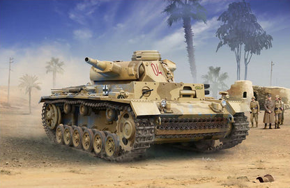 Portada de la caja de la maqueta del tanque alemán Panzer III Ausf. N en escala 1:35 de Academy referencia 13567