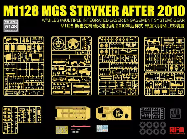 Piezas de la maqueta del vehículo blindado norteamericano M1128 Stryker en escala 1:35 de RFM referencia 5148