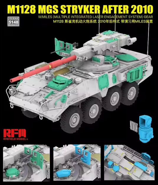 Detalle de los sistemas de protección de la maqueta del vehículo blindado norteamericano M1128 Stryker en escala 1:35 de RFM referencia 5148