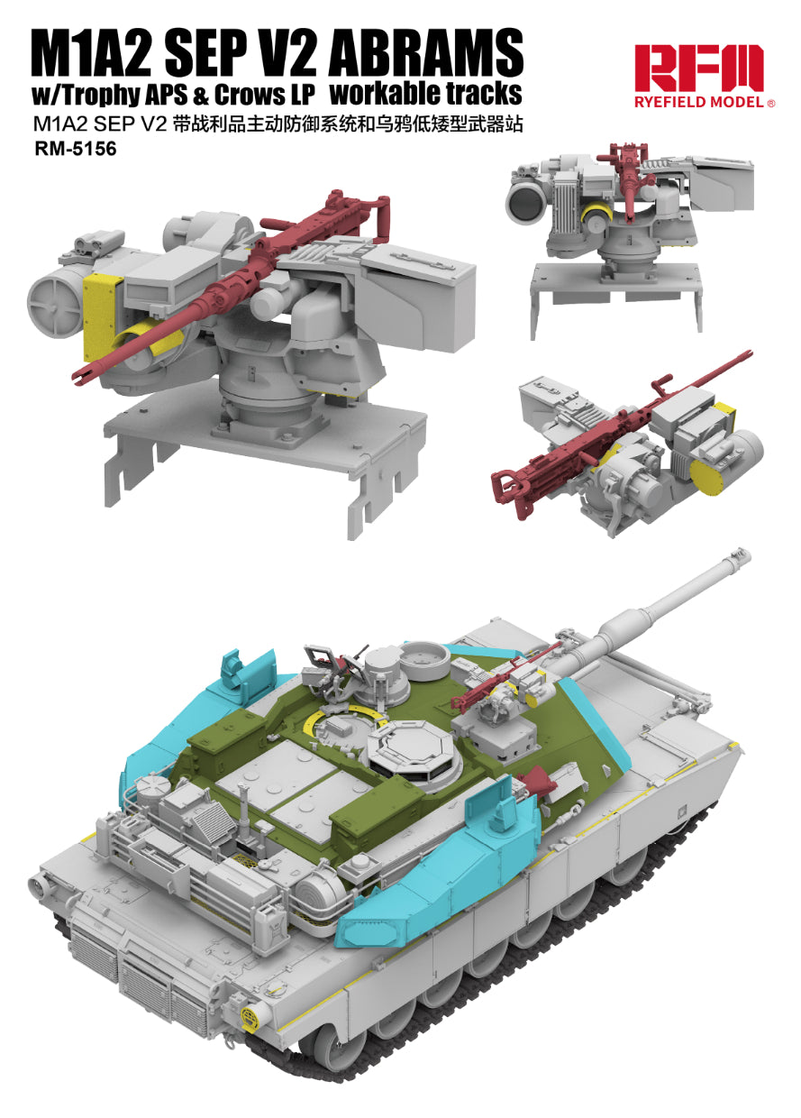 Configuraciones en vista trasera de la maqueta del carro de combate M1A2 Abrams SEP V2 en escala 1:35 de RFM referencia 5156