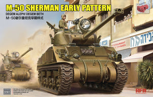 Portada de la caja de la maqueta del carro de combate israelita M-50 Sherman versión inicial en escala 1:35 de RFM referencia 5161