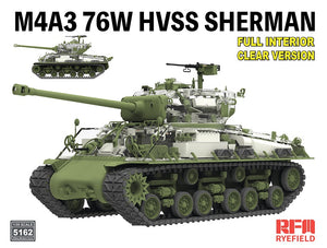 Portada de la caja de la maqueta del carro de combate norteamericano M4A3 76W HVSS Sherman en escala 1:35 de RFM referencia 5162