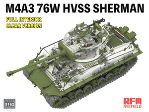 Foto lateral izquierda de la maqueta del carro de combate norteamericano M4A3 76W HVSS Sherman en escala 1:35 de RFM referencia 5162
