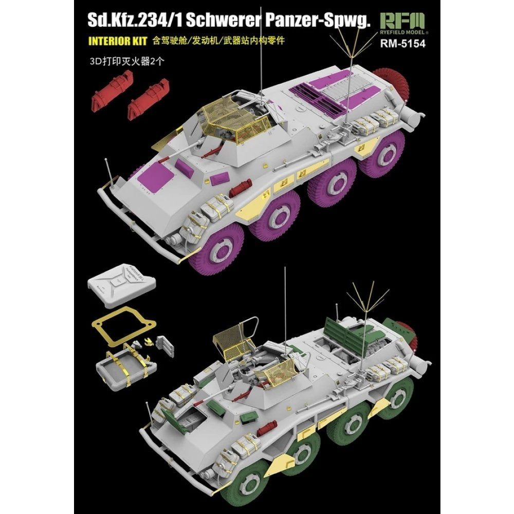 Extras 1 de la maqueta del vehículo de exploración alemán Sd.Kfz. 234/1 en escala 1:35 de RFM referencia 5154