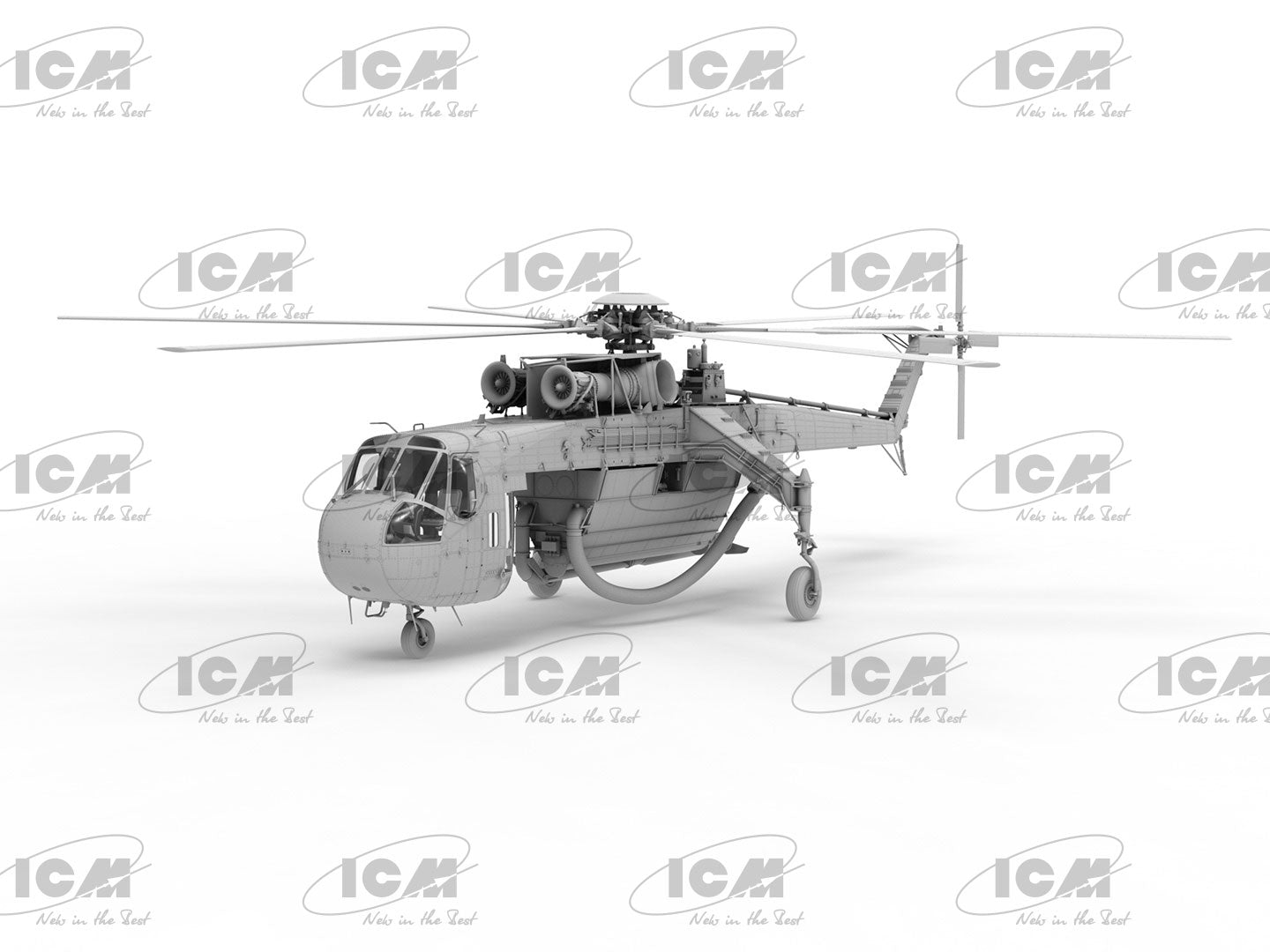Foto frontal de la maqueta del helicóptero contra incendios S-64E en escala 1:35 de ICM referencia 53060