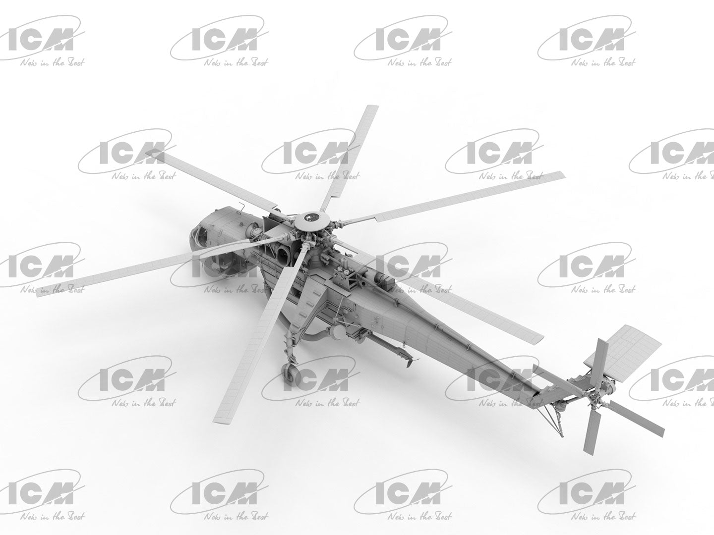 Foto posterior de la maqueta del helicóptero contra incendios S-64E en escala 1:35 de ICM referencia 53060