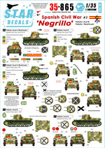 Decoraciones 1 del set de calcas para maquetas del tanque ligero Pz I Ausf A Negrillo Modificado en escala 1:35 del bando nacional durante la Guerra Civil de Star Decals referencia 35-C 865