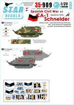Set de calcas para maquetas del tanque ligero CA-1 Schneider en escala 1:35 del bando republicano durante la Guerra Civil de Star Decals referencia 35-C 909