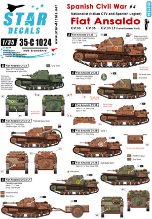 Foto 1 del set de calcas para maquetas en escala 1:35 del carro ligero italiano Fiat Ansaldo durante la Guerra Civil española de Star Decals referencia 35-C1024